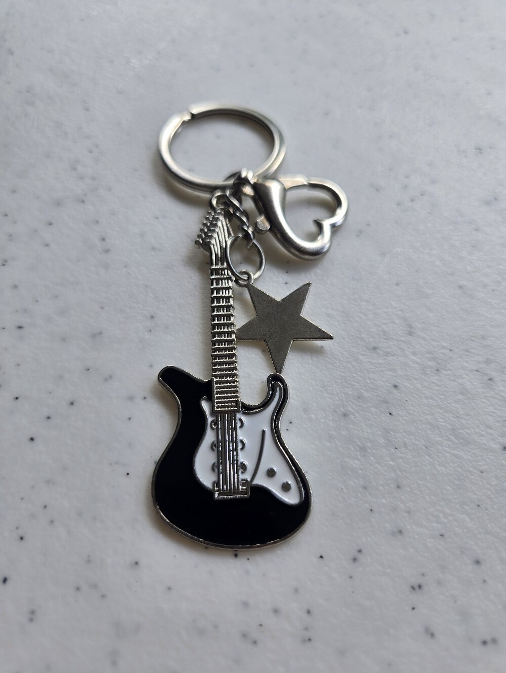 Kids Black Guitar Keychain with Star Charm